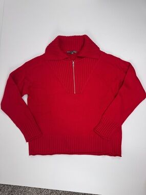 Elliott Lauren Red Half-Zip Ribbed Sweater